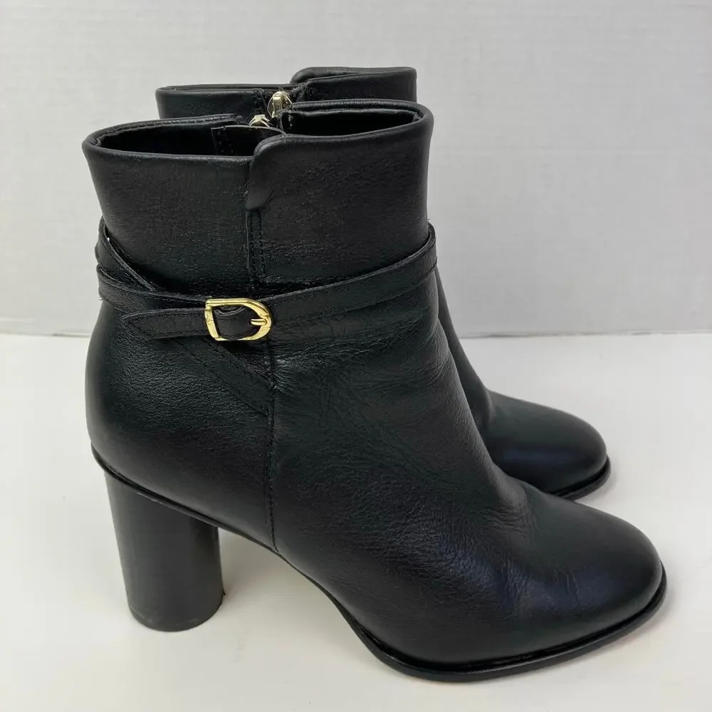 Draper James Tegan Black Leather Barrel Heeled Booties Ankle Boots Dressy Sz 8